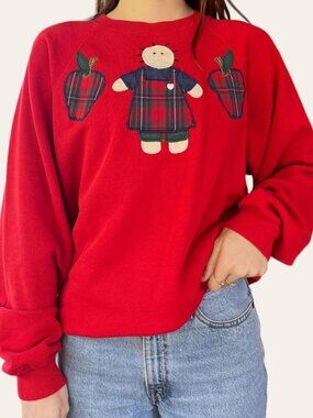 90s vintage red patch grannycore crewneck - Large/XL